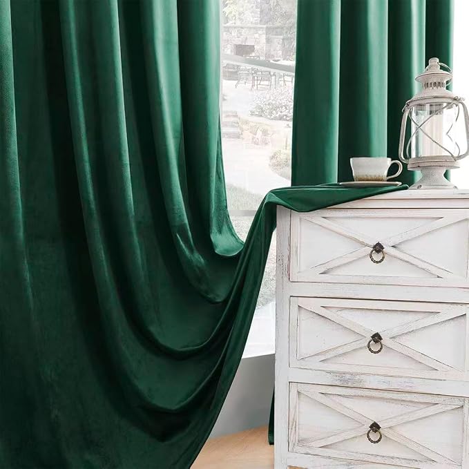 Timeper Green Velvet Curtains 63 inches 2 Panels, Back Tab & Rod Pocket - Image 6