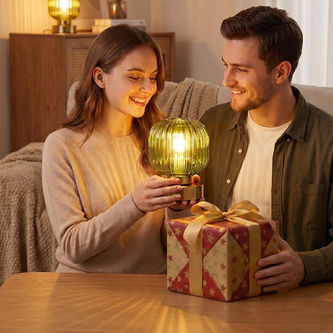 Elenhome Green Touch Glass Table Lamp, 3-Way Dimmable Bedside Lamp, Vintage - Image 6