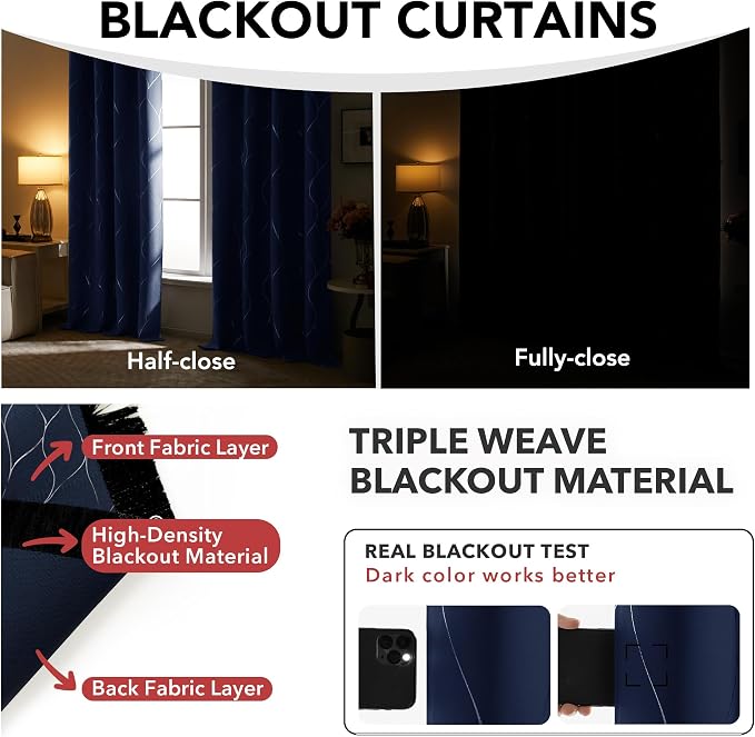Deconovo Curtains for Living Room, Pattern Blackout Curtains 96 Inches Long | - Image 6