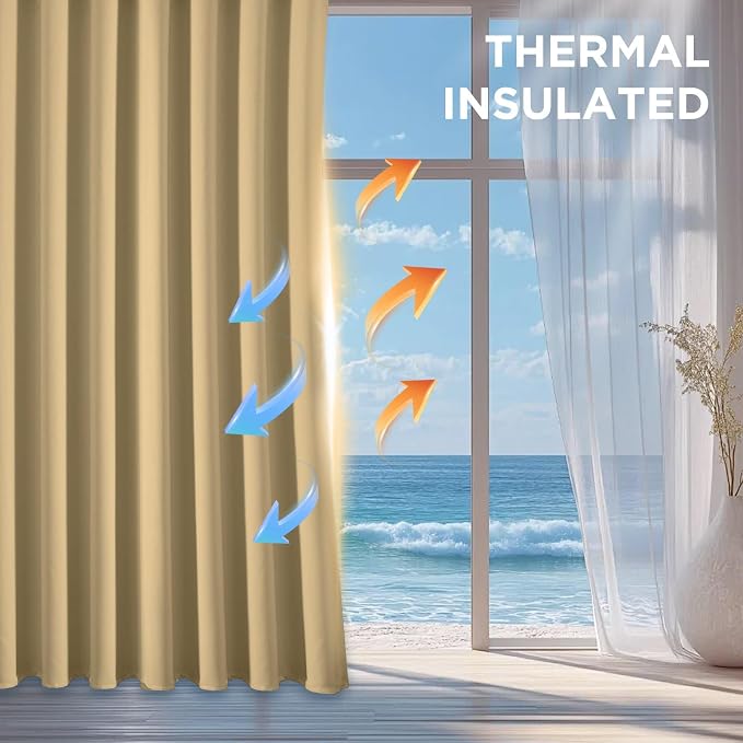 CUCRAF Beige Blackout Curtains 63 Inches Long, Thermal Insulated Noise Reducing - Image 4