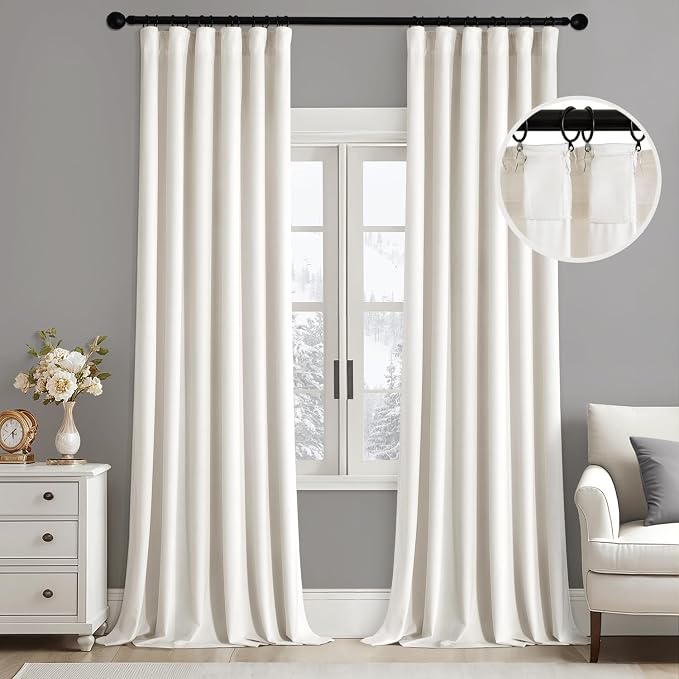 MIULEE Velvet Curtains 50W x 120L 2 Panels Ivory Blackout Curtains | Luxury by MIULEE