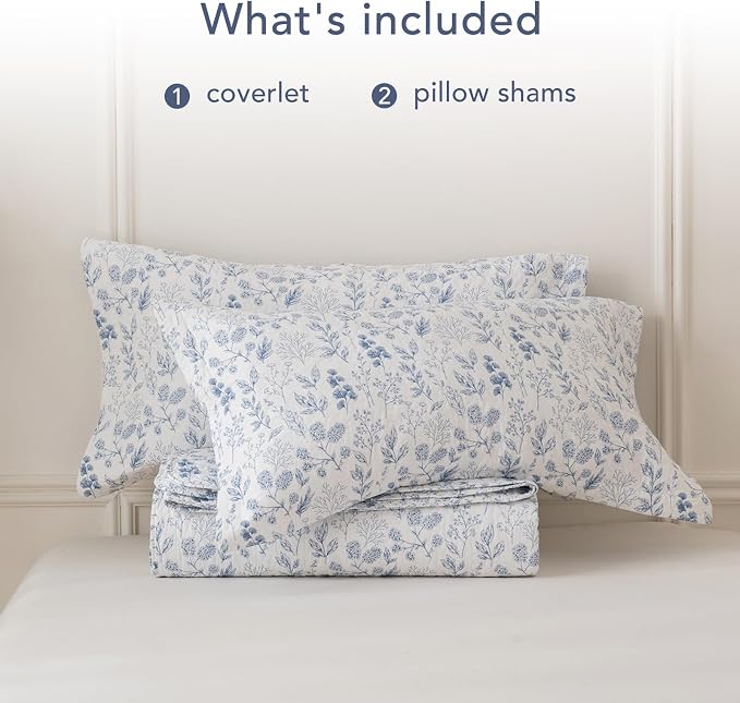 Lady Ann Oversized King Quilt Bedspreads 128x120, Cotton Blue and White Floral - Image 3