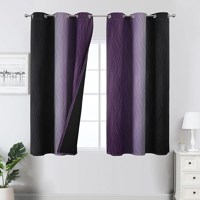 Black and Purple Ombre Blackout Curtains 54 Inch Length | Room Darkening by ESTELARTEXTILER