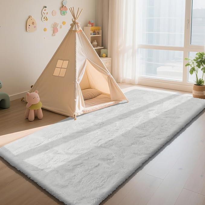 White 3x7 Area Rugs for Bedroom, Fluffy Shag Rug Small Rug Bedroom Carpet | - Image 4
