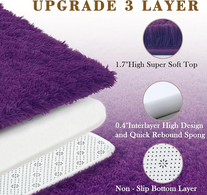 8x10 Area Rugs for Living Room, Grape Purple Large Soft Shaggy Carpet | Plush - Image 5
