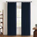 Pinch Pleated Full Blackout Faux Linen Curtains 96 Inches Long | Midnight Blue by 100BlackoutShield