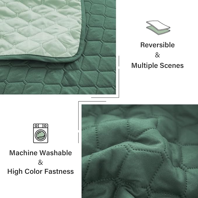 Exclusivo Mezcla Reversible King Size Quilt Bedding Set, Dark Green | - Image 6