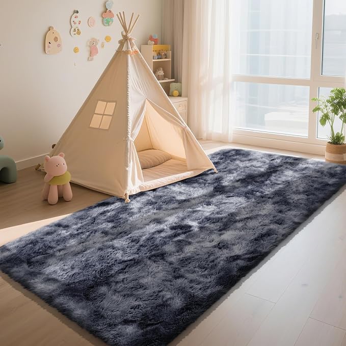 Mottled Grey 3x7 Area Rugs for Bedroom, Fluffy Rug Small Rug Bedside Carpet | - Image 4