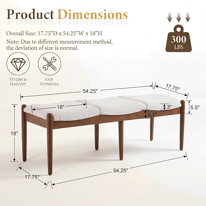 Modern Bedroom Ottoman Bench, Boucle Beige End of Bed Bench Entryway Bench - Image 2