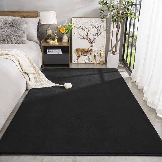 Large Area Rugs for Bedroom Living Room, 6x9 Black Memory Foam Rug | Thickened - Image 2