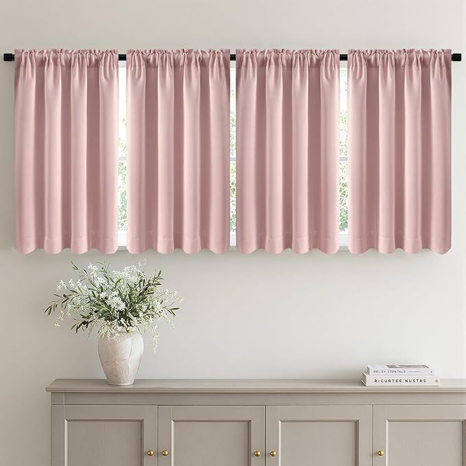MIULEE Set of 4 Light Pink 45 Inch Short Blackout Kitchen Window Curtains | by MIULEE