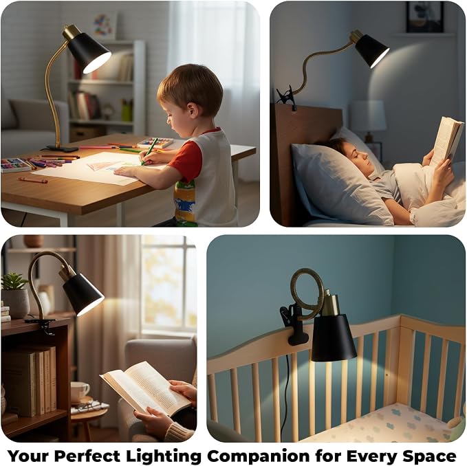 Desk lamp Eye-Caring Table Lamps, 360°Rotation Gooseneck Clip on Lamp Reading - Image 7