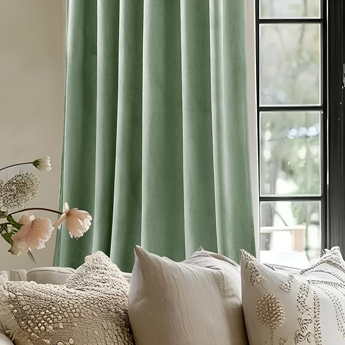 Sage Green Velvet Blackout Curtains 102 Inches - Image 6