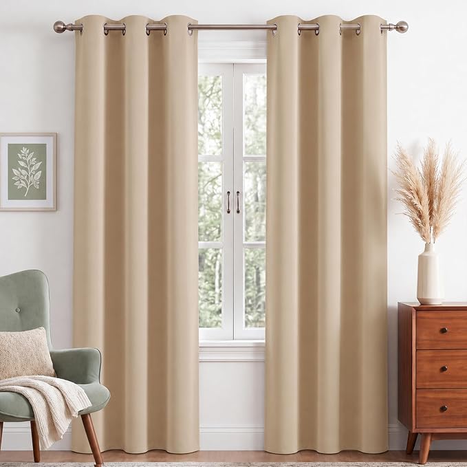 NICETOWN Beige Light Blocking Curtains 84 Inches Long 2 Panels by NICETOWN