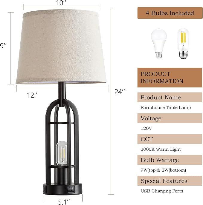 SRJJA Black Table Lamps for Living Room Set of 2 - Image 6