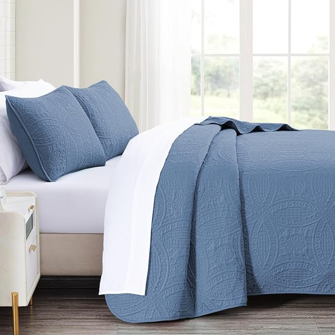 Akkialla King Quilt Bedding Set, Bluish Grey Ultrasonic Quilt Set, Lightweight - Image 4