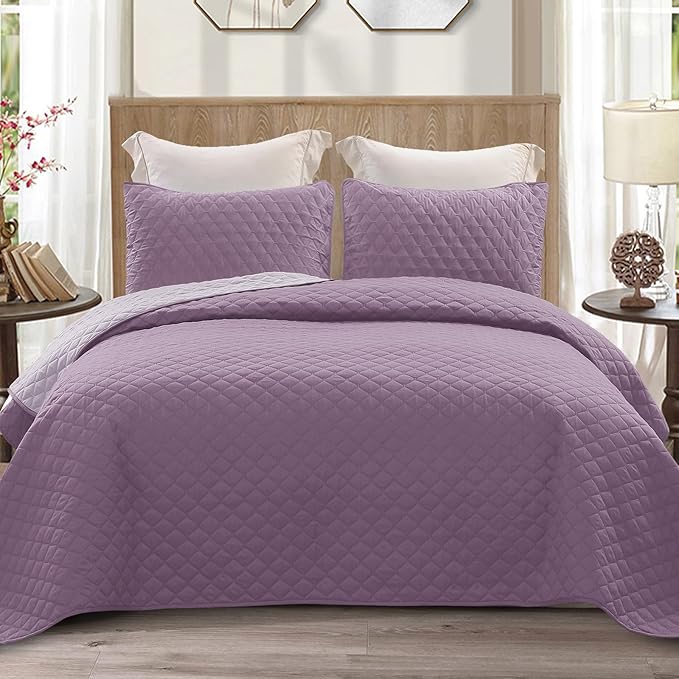 Exclusivo Mezcla Reversible King Size Quilt Bedding Set, Dusty Lavender | by ExclusivoMezcla
