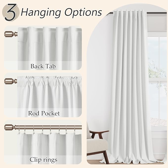 White 100% Blackout Linen Curtains 52 Inch Wide by 124 Inch - Image 6