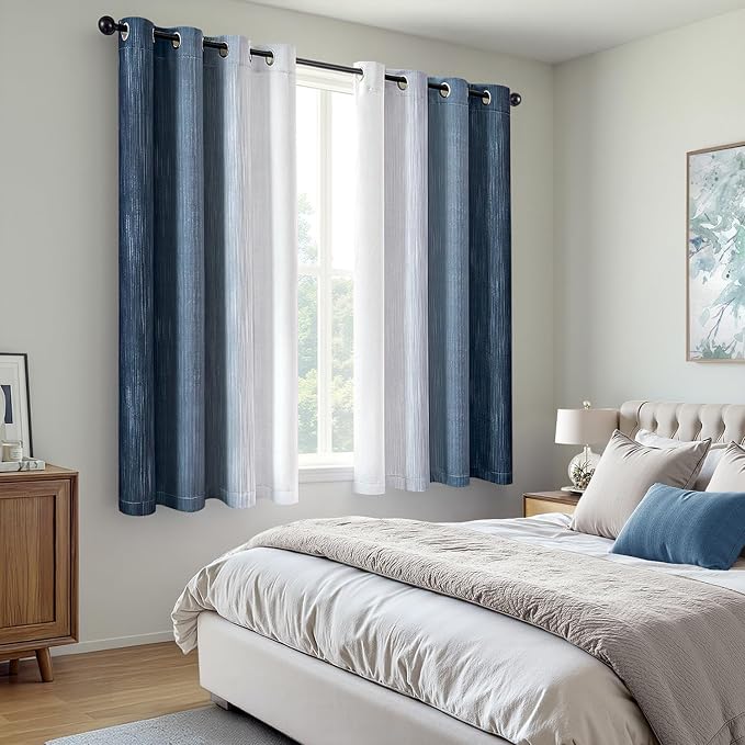 MIULEE Navy Blue and Greyish White Ombre Blackout Curtains 52Wx54L Set of 2 | - Image 6
