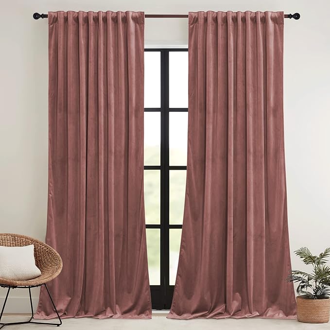 RYB HOME Velvet Curtains 102 inches Long, Extra Long High Ceiling Curtains | - Image 2