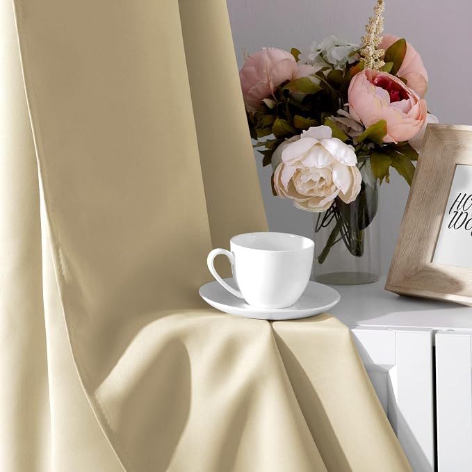 HOMEIDEAS Blackout Curtains for Bedroom 52 X 63 Inch Length 2 Panels Set Beige - Image 7