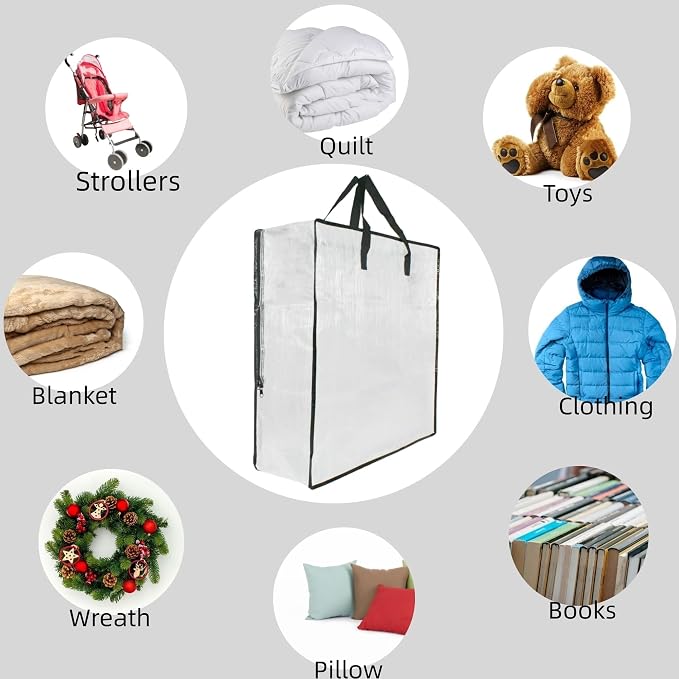 3 Pack Clear Storage Bags with Zipper and Handles, Blanket Bags - Image 6
