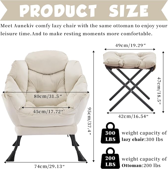Lazy Chair with Ottoman, Comfy Reading Chair, Lounge Chair - Image 3