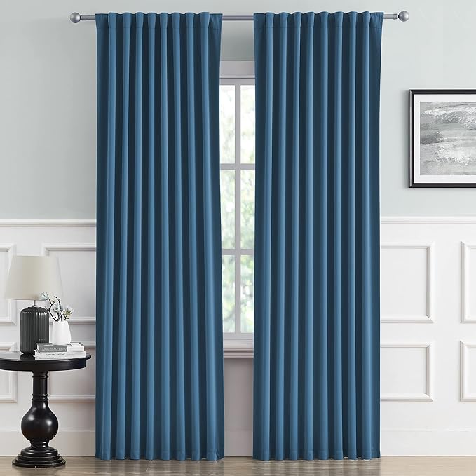Denim Blue Blackout Curtain Panels 84 Inch Length 2 Panels Set by DUALIFE