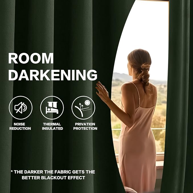 Extra Long Green Velvet Curtains 102 Inches Soft Drapes Floor to Ceiling | Room - Image 5
