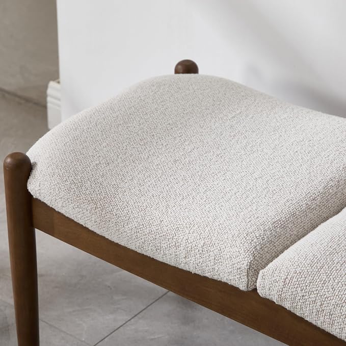 Modern Bedroom Ottoman Bench, Boucle Beige End of Bed Bench Entryway Bench - Image 7