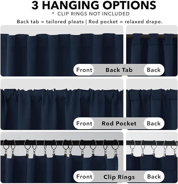 Deconovo Blackout Curtains for Kitchen Window Back Tab and Rod Pocket Curtains - Image 2