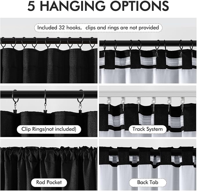 MIULEE 100% Blackout Back Tab Pleat Linen Curtains 50" Wx96 L, Thick Faux Linen - Image 6
