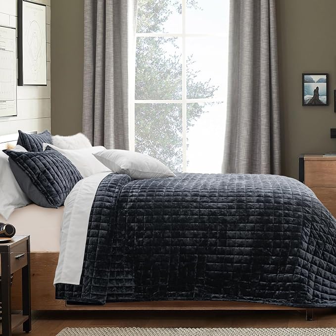 RECYCO Channel Box Stitch Velvet Quilt Set, Full Queen Size, Luxury Oversized - Image 3