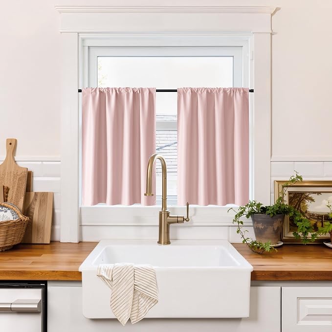 RYB HOME 100% Blackout Basement Curtains 30 inches Long, Heat & UV Blocking | by RYBHOME