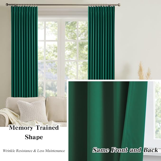 Dark Green Blackout Curtains 72 Inches Long, Pinch Pleated Drapes - Image 6