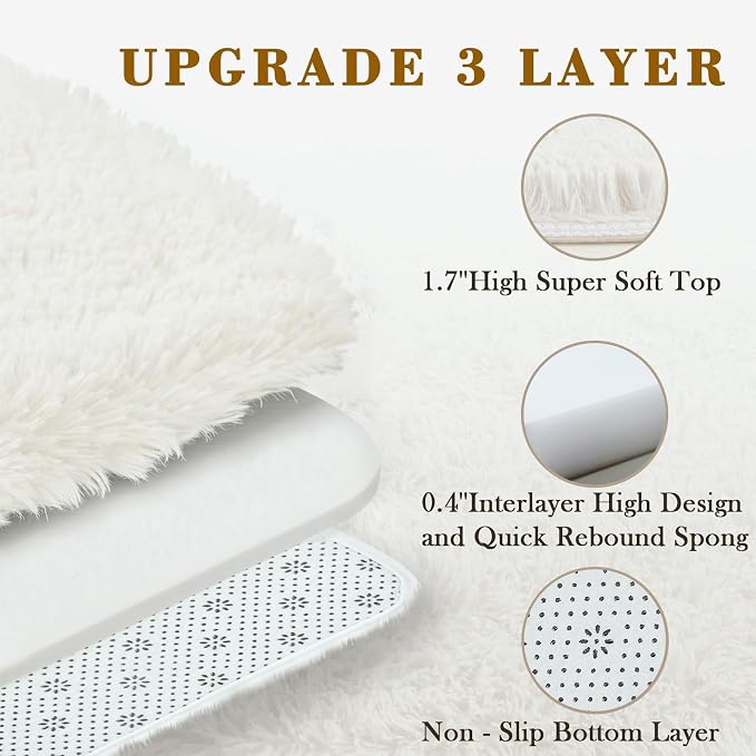 Fluffy Rug Shag Area Rug, Cream 3x5 Area Rugs - Image 4