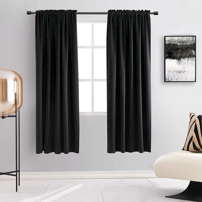99% Blackout Curtains for Boys Bedroom -Set of 2 Panels Black Curtain Drapes by DONREN