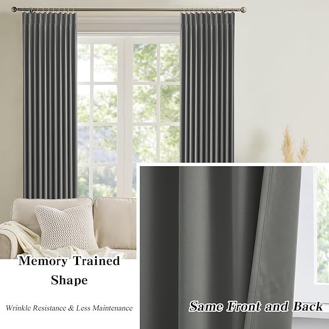 Blackout Bedroom Curtains 63 Inches Long, Thermal Insulated Short Pinch Pleated - Image 6