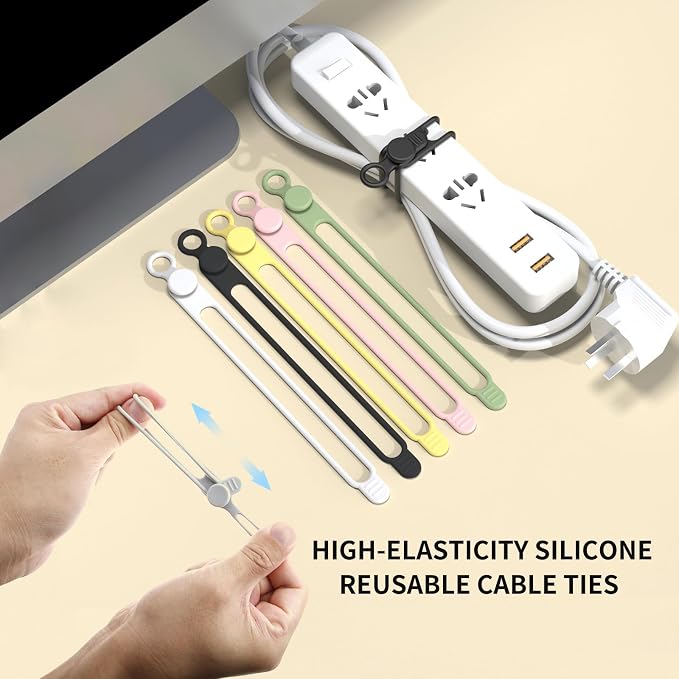 UMUST Silicone Cable Straps, Reusable Cable Ties，Travel Cord Organizer，Wire - Image 3
