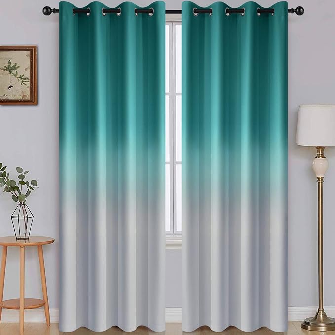 SimpleHome Teal to Grey White Ombre Room Darkening Curtains 84 Inch | Curtains by SimpleHome