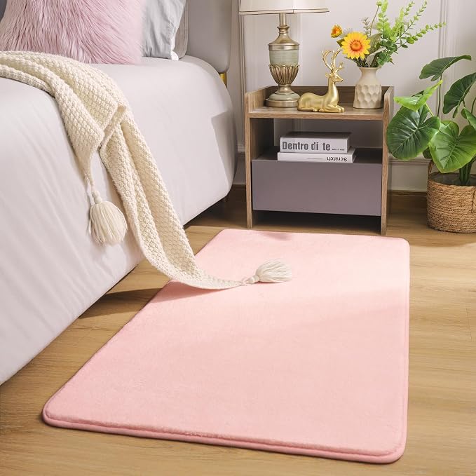 Modern Washable Runner Rugs, 2x3 Feet Pink Bedroom Runner Rug | Small Area Rugs - Image 2