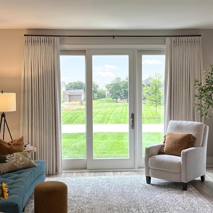 Pinch Pleated Full Blackout Faux Linen Curtains 96 Inches Long | Beige - Image 4