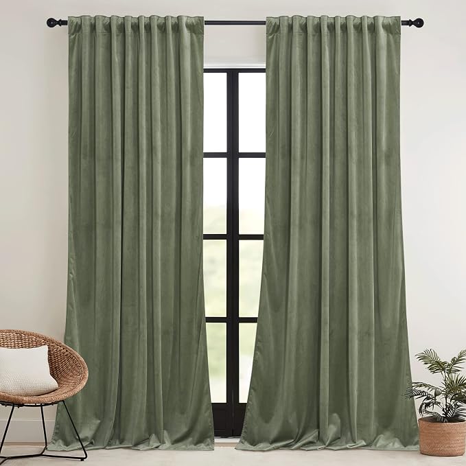 RYB HOME Sage Green Velvet Curtains 90 inches - Image 2