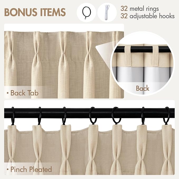 MIULEE Pinch Pleated 100% Blackout Curtains 40"x84" Long Sand 4 Panels Set | - Image 9