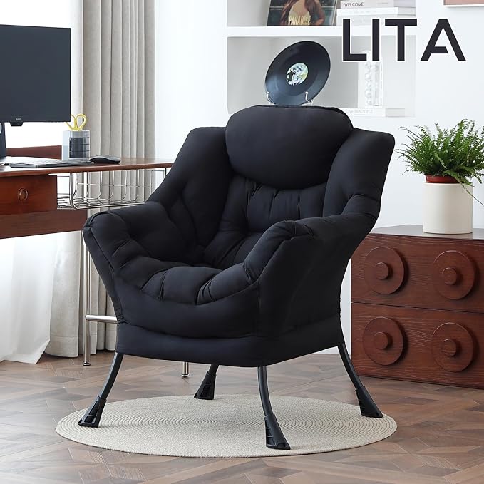 Lazy Chair with Ottoman, Comfy Accent Reading Chair, Removable Cover, with - Image 7