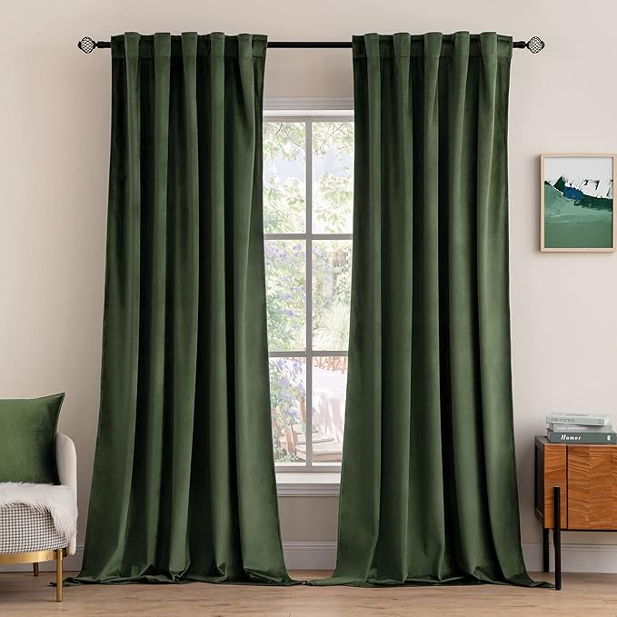 MIULEE Velvet Curtains 52x102 inches 2 Panels Olive Green Blackout Curtains | by MIULEE