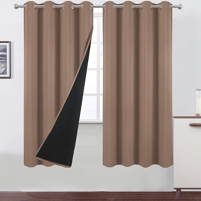 100% Blackout Curtains 52 x 72 Inch/Cappuccino Curtains 2 Panels by Lemomo