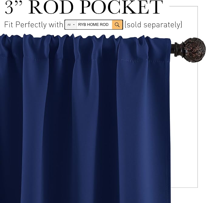 RYB HOME Half Curtain Tiers 36 inch Length, Rod Pocket | Short Blackout Curtains - Image 2