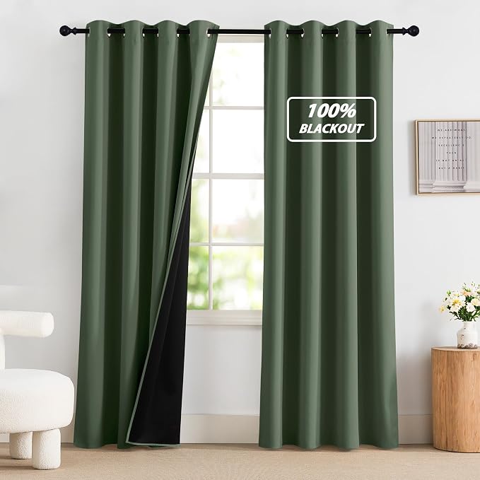 NICETOWN 100% Blackout Greyish Green Curtains 84 inches Long 2 Panels Set by NICETOWN