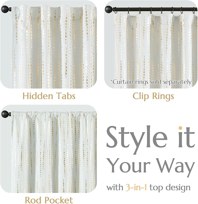 jinchan Boho Blackout Curtains 63 Inch Length Moon Phase Printed Drapes | Gold - Image 7